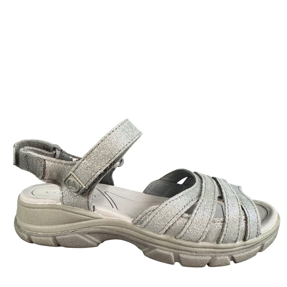Lands End Silver Metallic Strappy Walking Sandals Womens 7 Adjustable Comfort